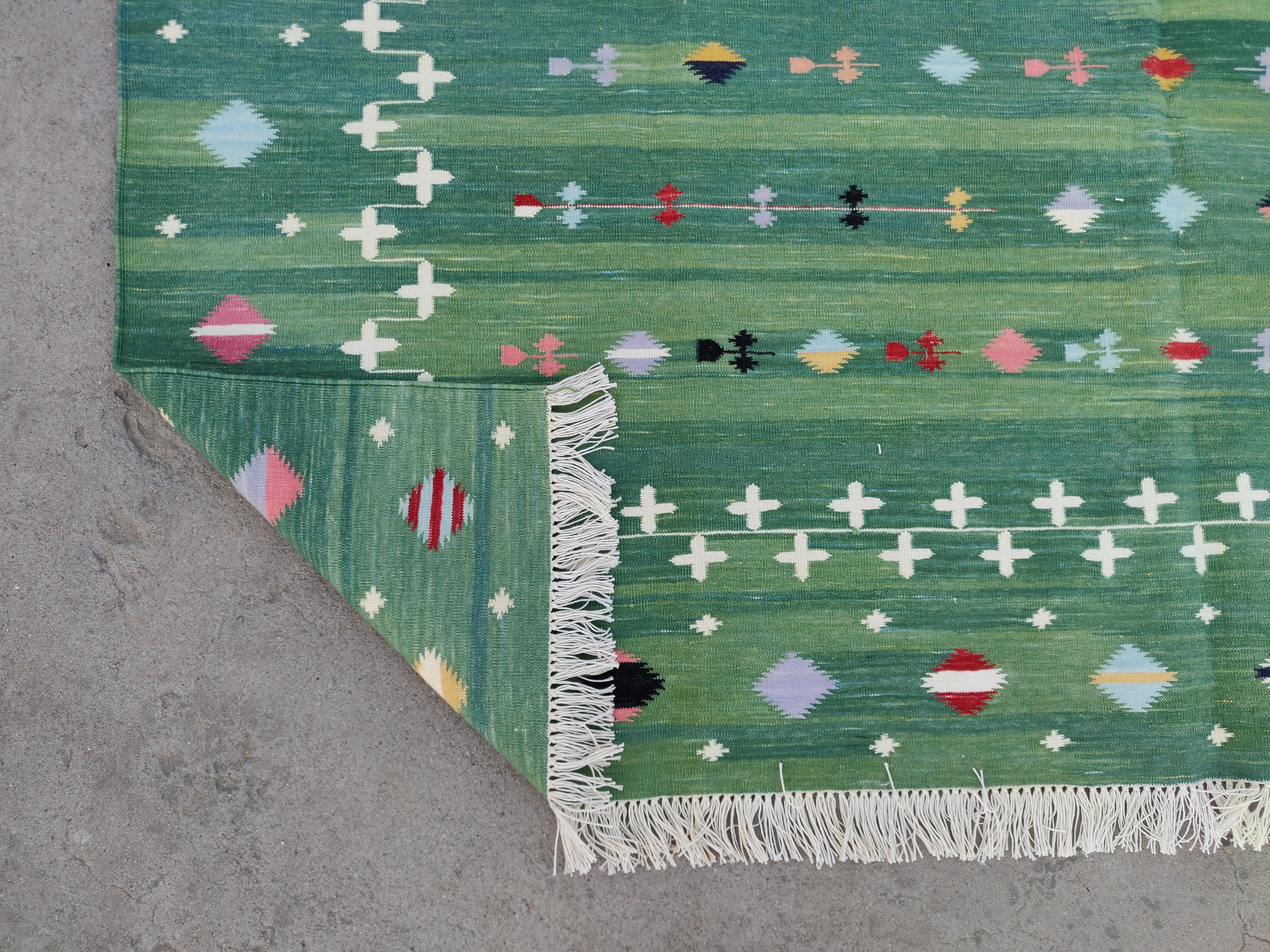 Tappeto a tessitura piatta per aree in cotone fatto a mano, 6x9 Greene & Greene Greene, stella cadente Indiano Dhurrie in vendita 1