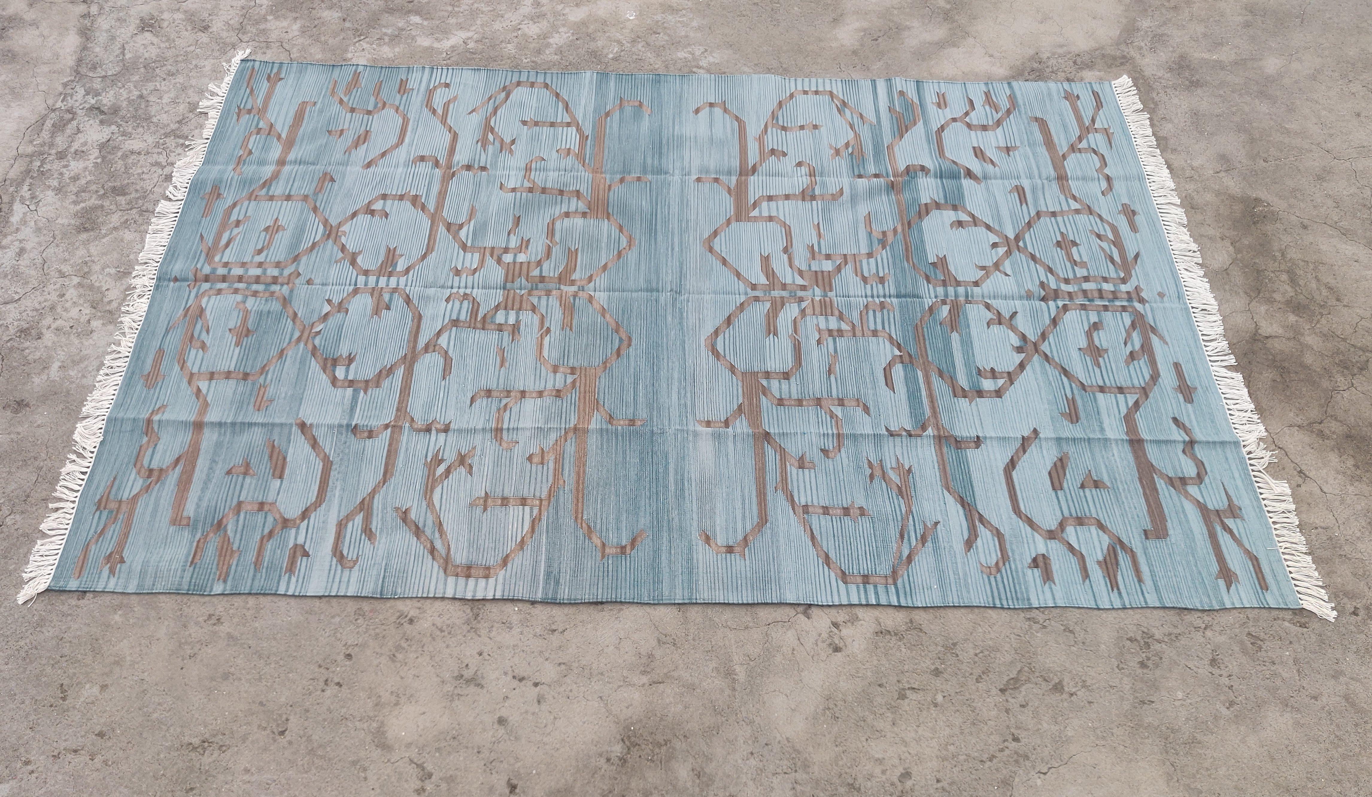 Tappeto a tessitura piatta in cotone fatto a mano, 6x9 Grigio e Marrone Albero Indiano Dhurrie in vendita 3