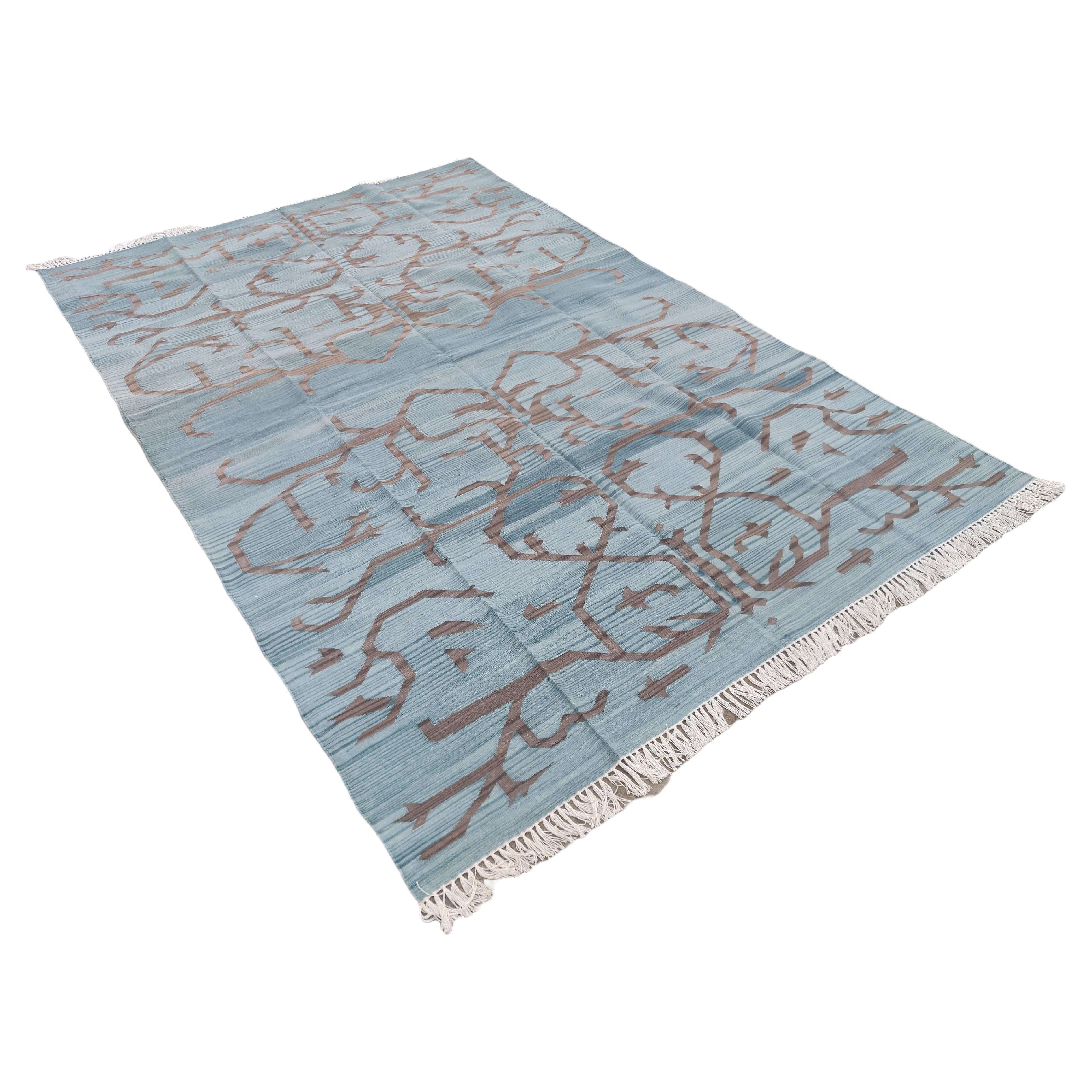 Tappeto a tessitura piatta in cotone fatto a mano, 6x9 Grigio e Marrone Albero Indiano Dhurrie