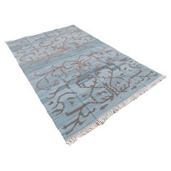 Handgefertigter Flachgewebe-Teppich aus Baumwolle, 6x9 Grau und Brown Tree Indian Dhurrie Rug