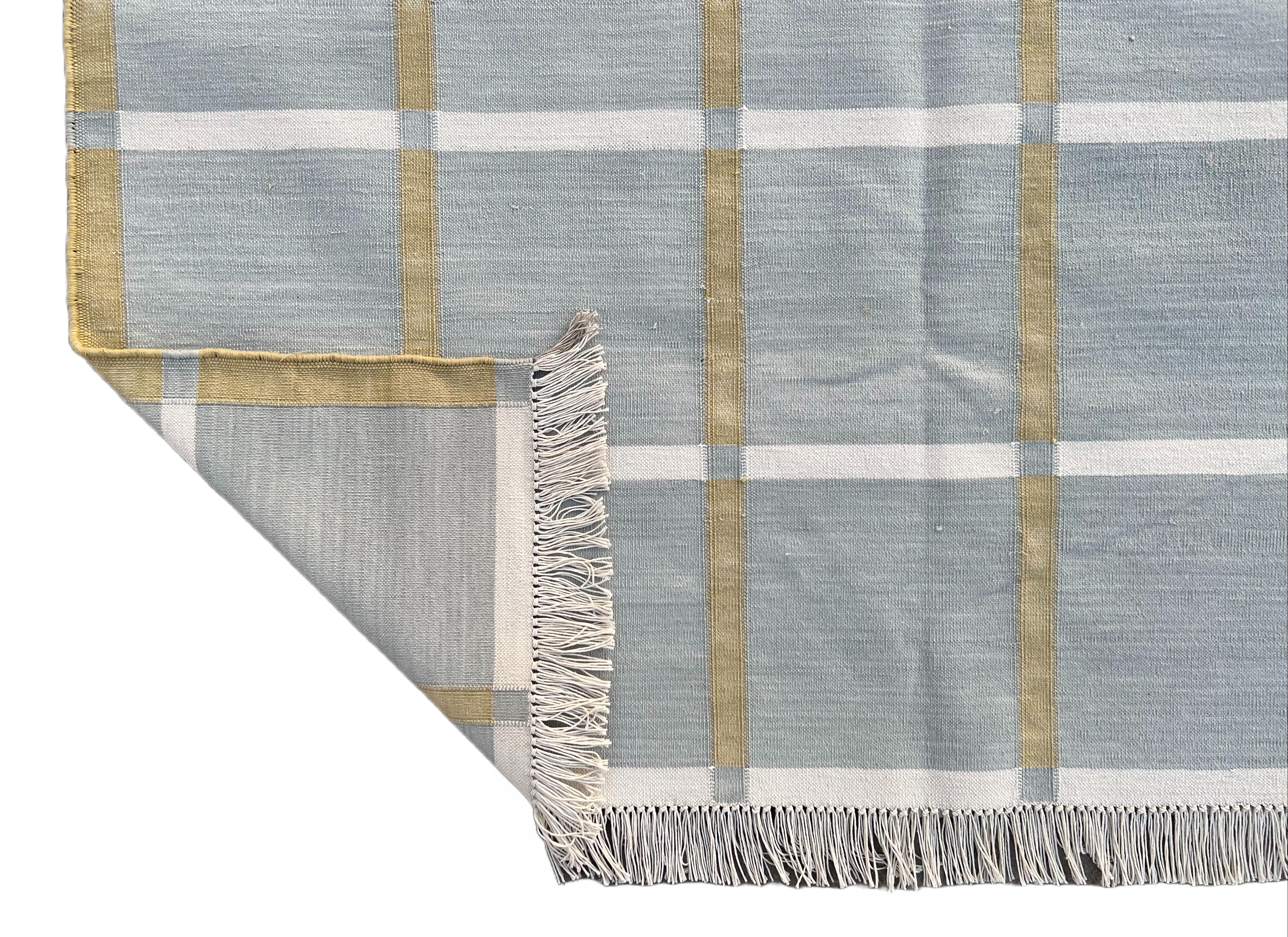 Tappeto a tessitura piatta in cotone fatto a mano, 6x9 grigio a quadretti indiano Dhurrie in vendita 1