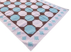 Handmade Cotton Area Flat Weave Rug, 6x9 Lavender And Red Tile Indian Dhurrie