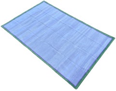 Handmade Cotton Area Flat Weave Rug, 6x9 Lavender, Green Border Indian Dhurrie