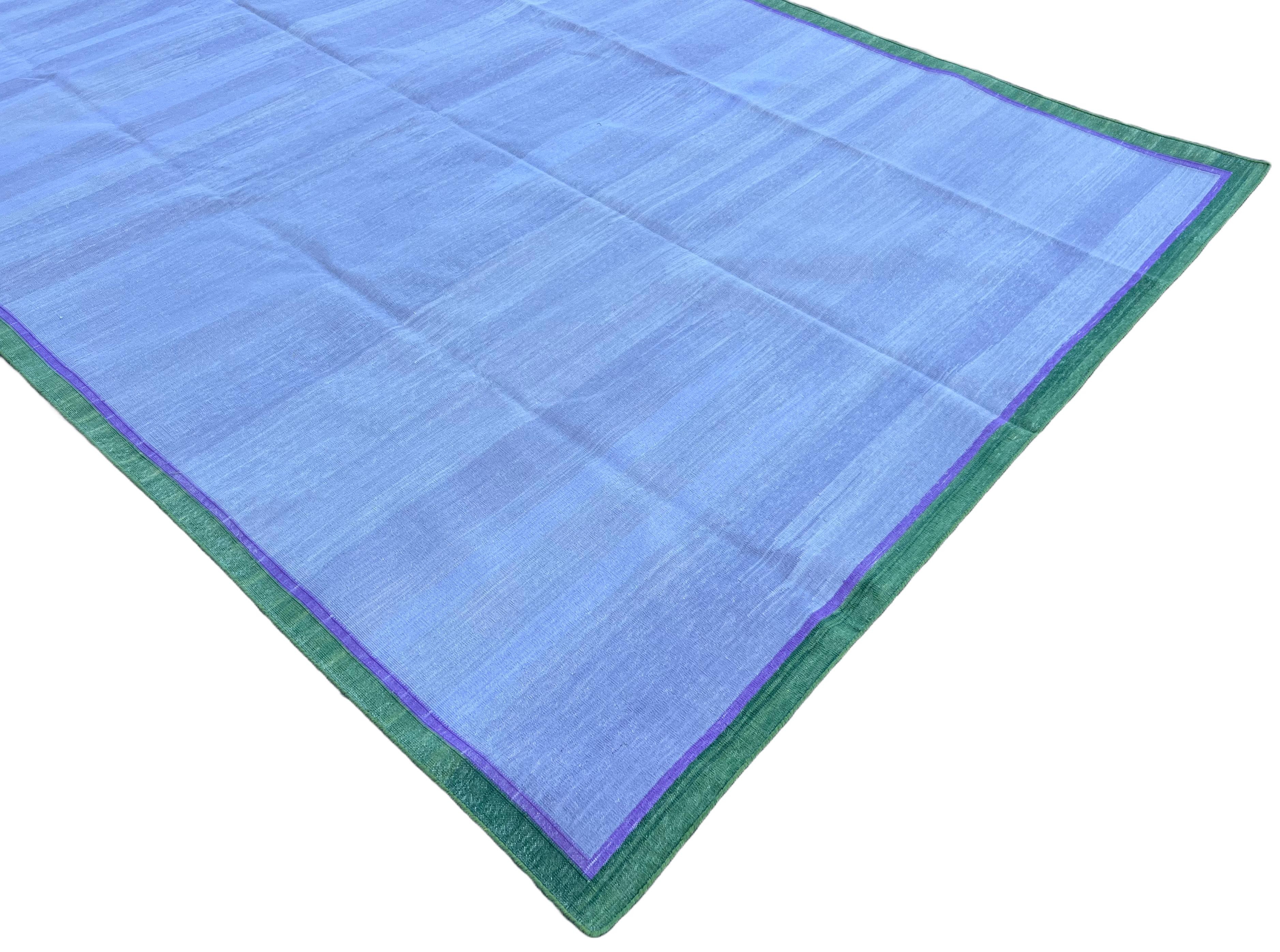 Handmade Cotton Area Flat Weave Rug, 6x9 Lavender, Green Border Indian Dhurrie In New Condition For Sale In Jaipur, IN
