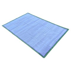 Alfombra de algodón hecha a mano de tejido plano, 6x9 Lavanda, borde verde Dhurrie indio