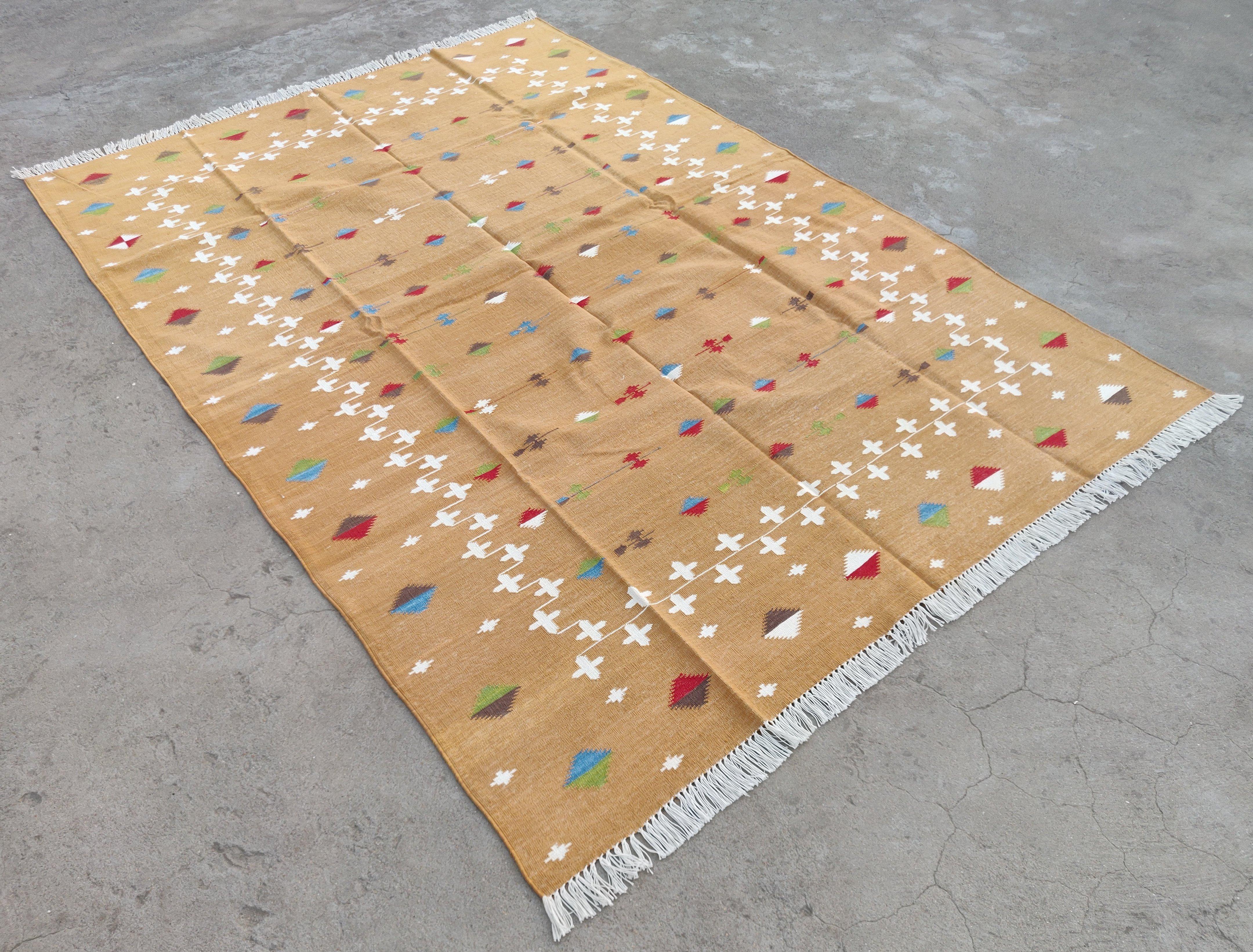 Cotton Vegetable Dyed Reversible Mustard And White Indian Shooting Star Rug - 6'x9'
These special flat-weave dhurries are hand-woven with 15 ply 100% cotton yarn. Due to the special manufacturing techniques used to create our rugs, the size and