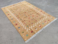 Handmade Cotton Area Flat Weave Rug, 5x8 Mustard And White Shooting Star Dhurrie