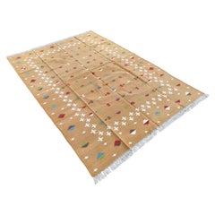 Tapis Dhurrie de zone tissé à la main, 5x8, couleur moutarde et blanche