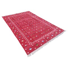Tappeto a tessitura piatta in cotone fatto a mano, 6x9 Stella cadente rossa e bianca Dhurrie