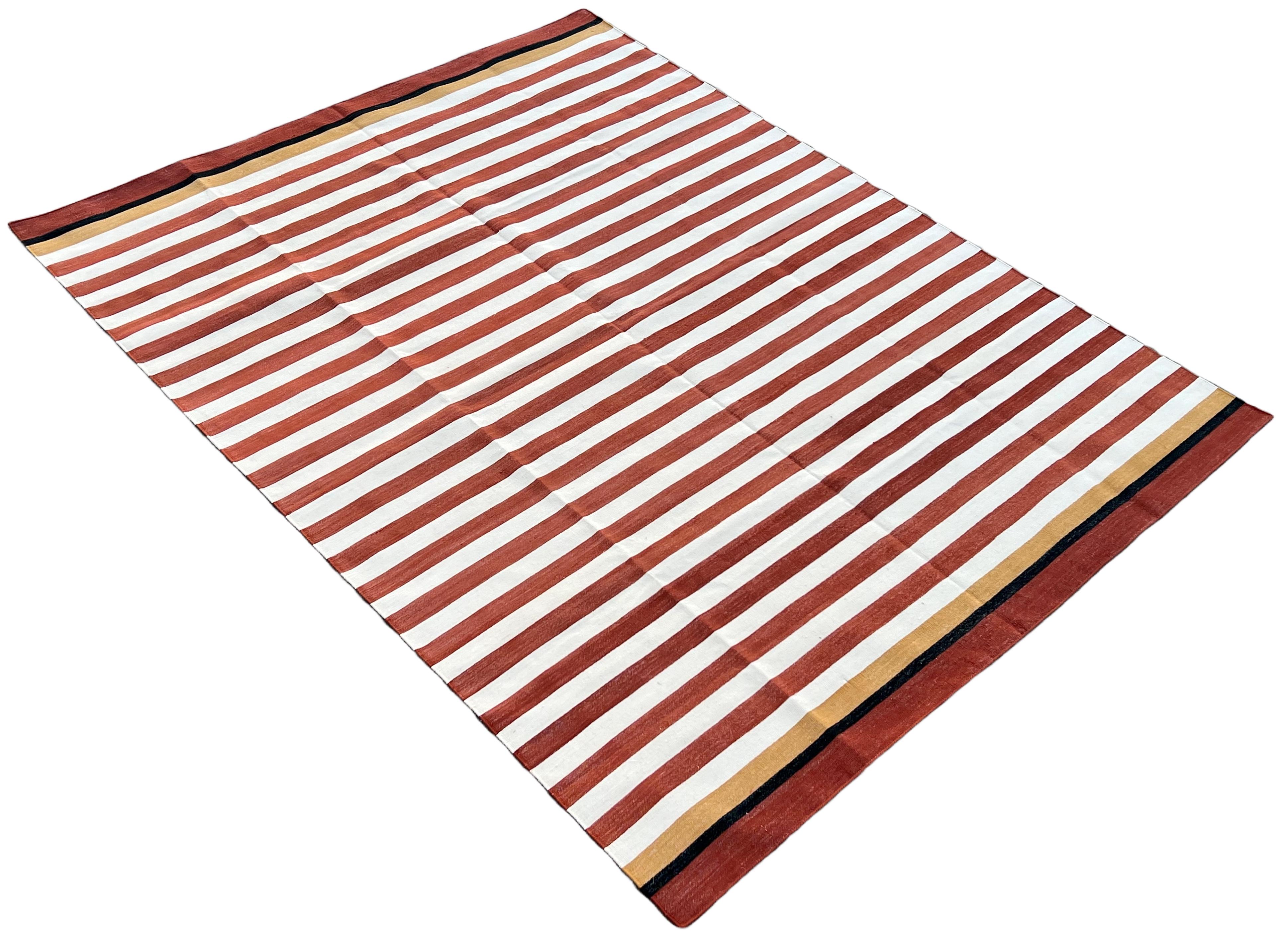 Handmade Cotton Area Flat Weave Rug, 6x9 Red And White Stripe Indian Dhurrie Rug For Sale 4