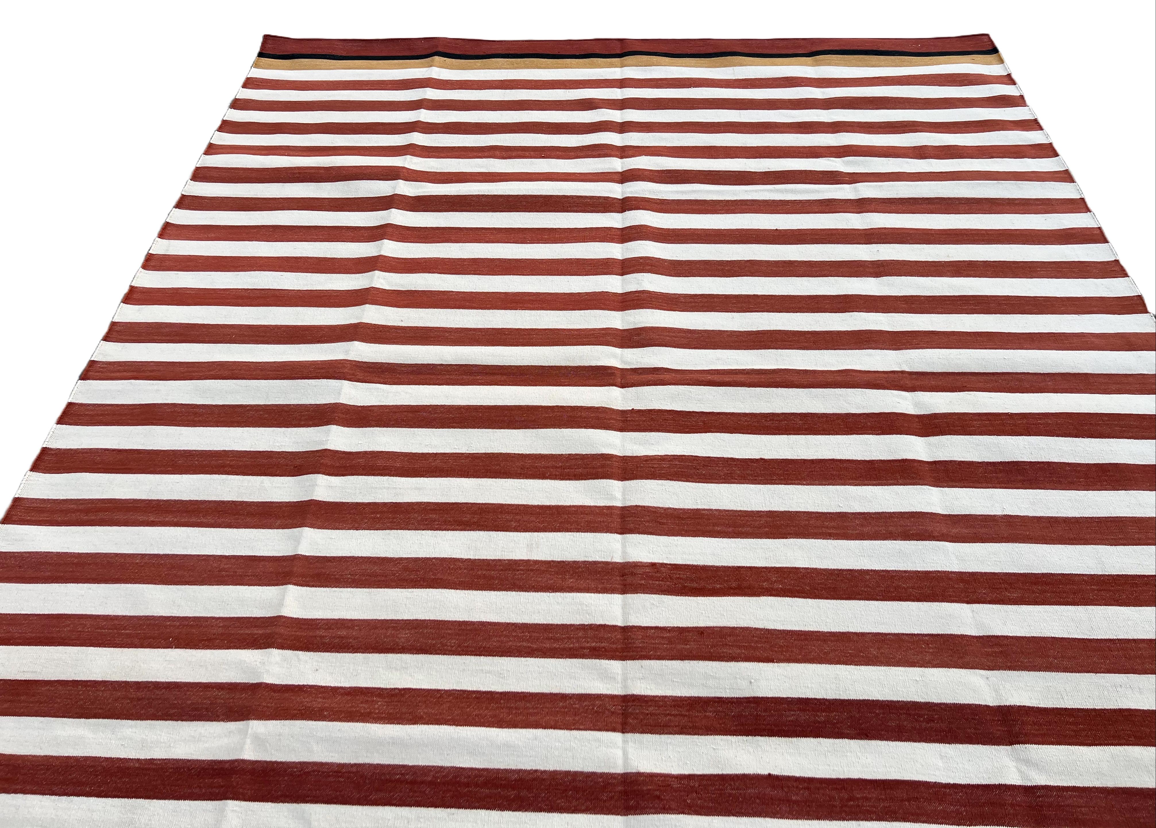 Handmade Cotton Area Flat Weave Rug, 6x9 Red And White Stripe Indian Dhurrie Rug For Sale 5