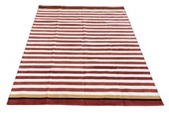 Handmade Cotton Area Flat Weave Rug, 6x9 Red And White Stripe Indian Dhurrie Rug