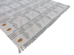 Handmade Cotton Area Flat Weave Rug, 6x9 White And Black Striped Indian Dhurrie