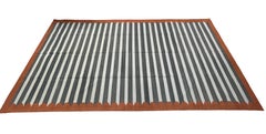 Handmade Cotton Area Flat Weave Rug, 7x12 Gray, Terracotta Stripe Indian Dhurrie