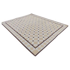 Handgefertigter Flachgewebe-Teppich aus Baumwolle, 8x10 Beige und Brown Geometrischer Indischer Teppich