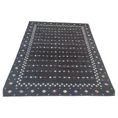 Handmade Cotton Area Flat Weave Rug, 8x10 Black Indian Shooting Star Dhurrie Rug