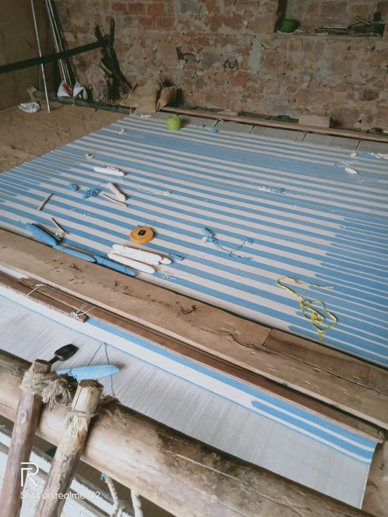 Tapis Dhurrie indien à rayures bleues et blanches fait à la main, 8 x 10 en vente 3