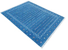 Handmade Cotton Area Flat Weave Rug, 8x10 Blue Indian Shooting Star Dhurrie Rug