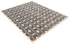 Handmade Cotton Area Flat Weave Rug, 8x10 Brown And Cream Flower Pattern Dhurrie