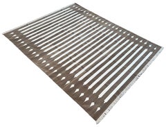 Tapis de sol en coton tissé à plat, 8x10 Brown And White Striped Indian Dhurrie