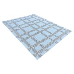 Handmade Cotton Area Flat Weave Rug, 8x10 Cream And Beige Leaf Indian Dhurrie