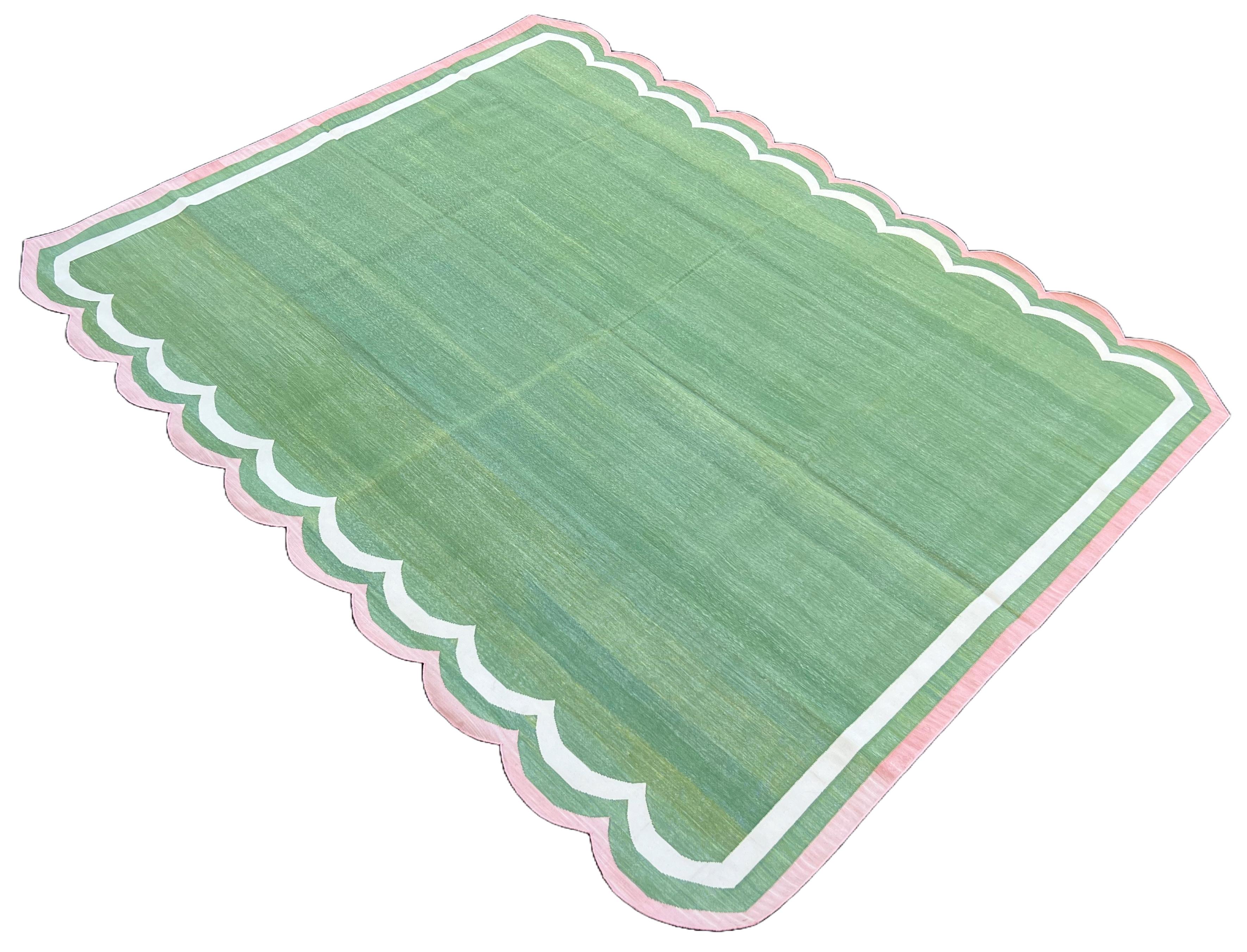Tappeto a tessitura piatta in cotone fatto a mano, 8x10 Greene & Greene Rosa Dhurrie Indiano in vendita 3