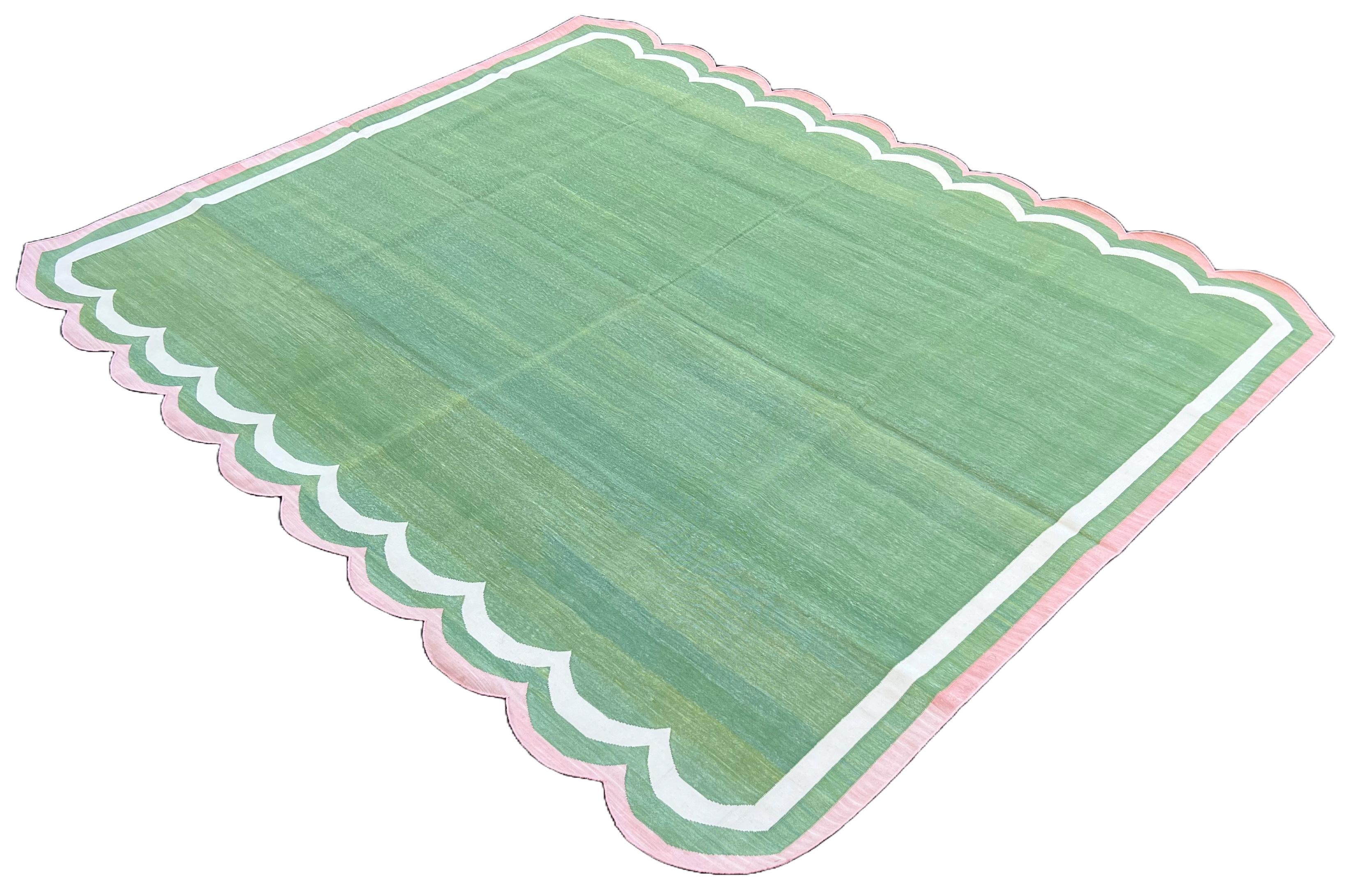 Tappeto a tessitura piatta in cotone fatto a mano, 8x10 Greene & Greene Rosa Dhurrie Indiano in vendita 2