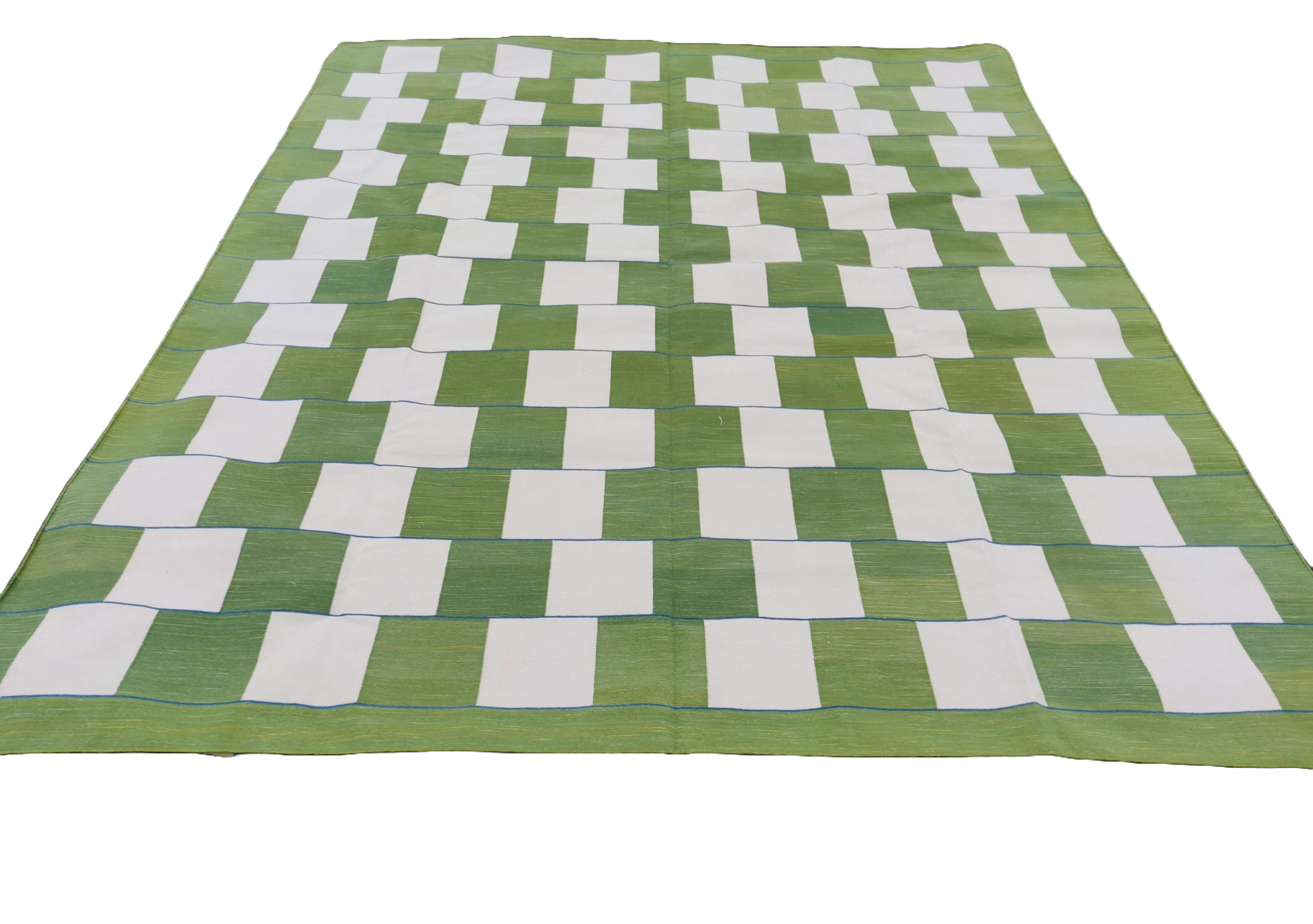 Indiano Tappeto a tessitura piatta in cotone fatto a mano, 8x10 Greene & Greene a quadri indiani in vendita