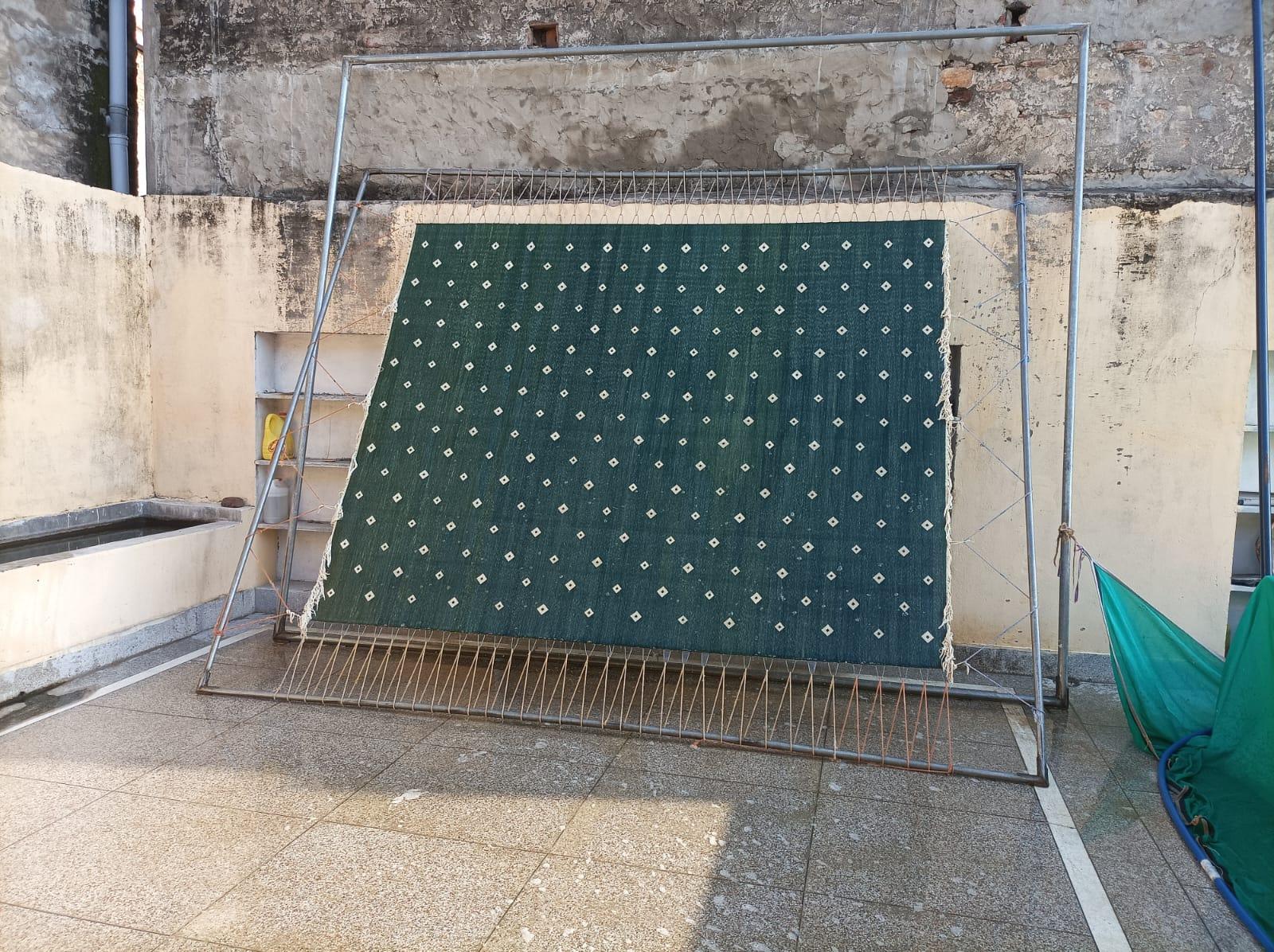 Tapis Dhurrie indien à tissage plat fait à la main, 8 x 10 cm, vert et blanc diamant en vente 4