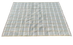 Handmade Cotton Area Flat Weave Rug, 8x10 Grey Windowpane Checked Indian Dhurrie