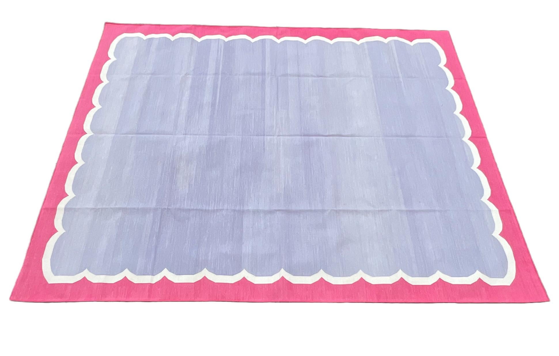 Tappeto a tessitura piatta in cotone fatto a mano, 8x10 Lavanda, rosa smerlo indiano Dhurrie in vendita 2