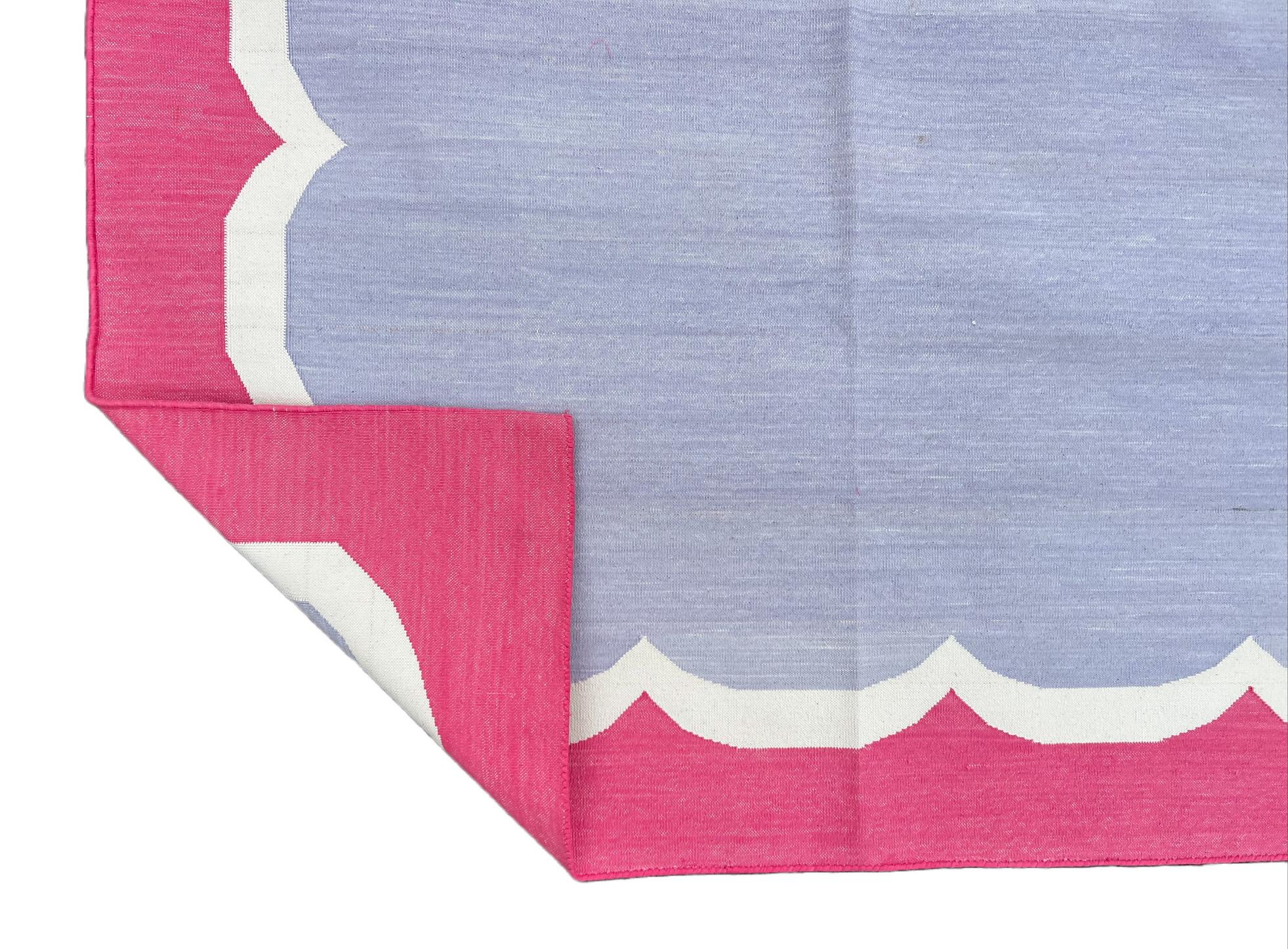 Handgefertigter Flachgewebe-Teppich aus Baumwolle, 8x10 Lavendel, rosa Jakobsmuschel-Indianer Dhurrie im Angebot 2