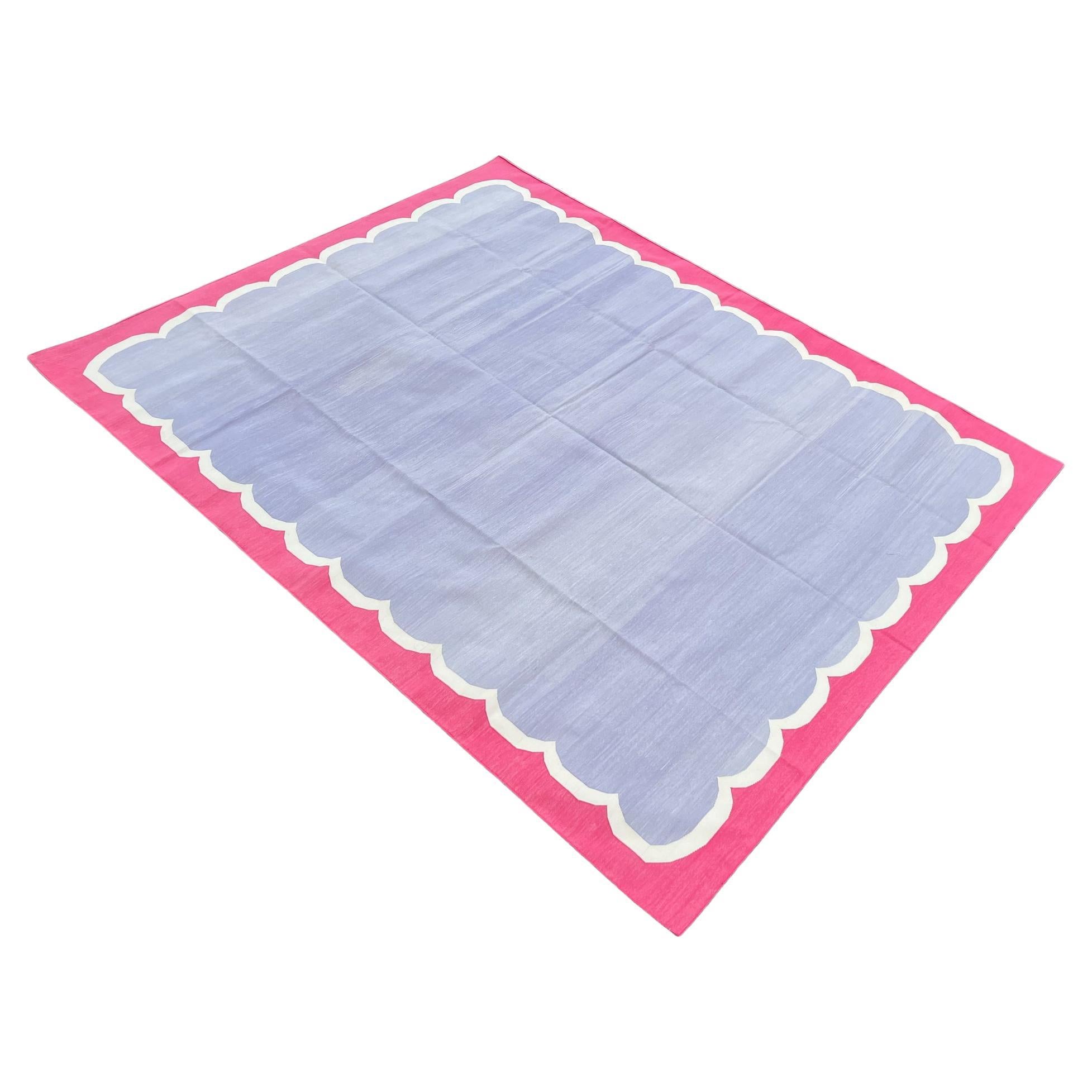 Handgefertigter Flachgewebe-Teppich aus Baumwolle, 8x10 Lavendel, rosa Jakobsmuschel-Indianer Dhurrie im Angebot