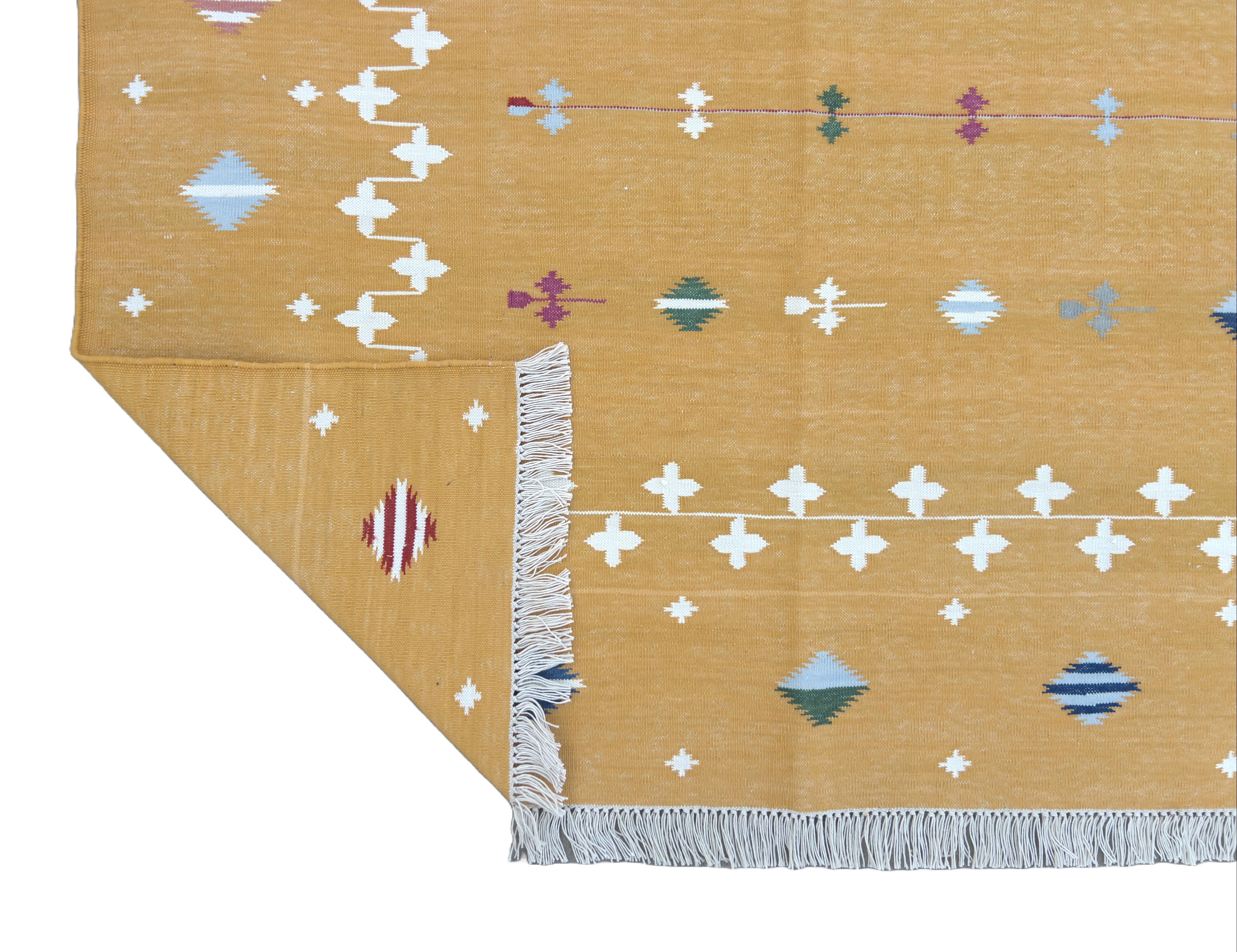 Coton Tapis tissé à la main, 8 x 10 cm, étoile de chasse indienne Dhurrie en vente
