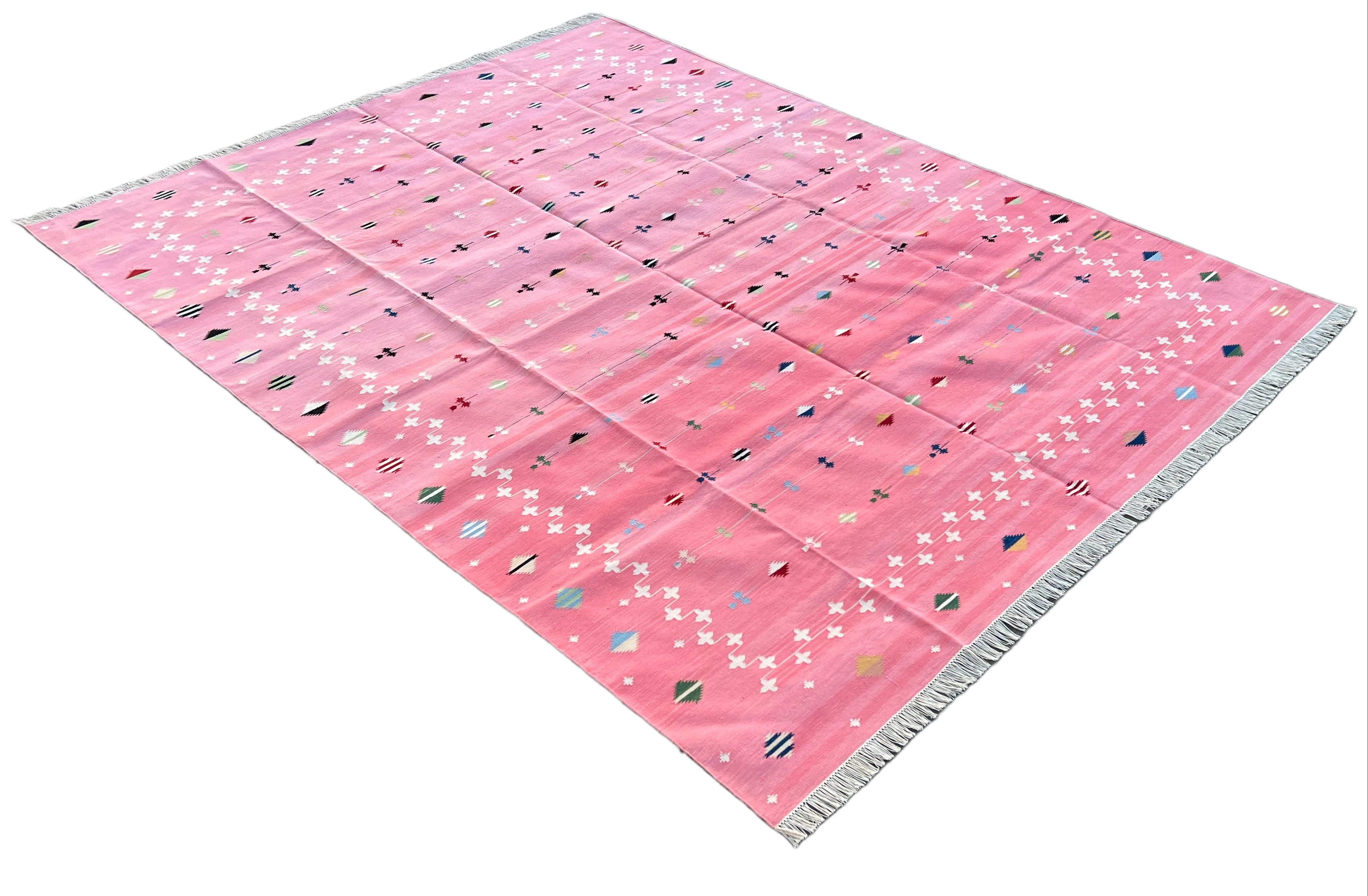 Cotton Vegetable Dyed Reversible Pink And White Indian Shooting Star Rug - 8'x10'
These special flat-weave dhurries are hand-woven with 15 ply 100% cotton yarn. Due to the special manufacturing techniques used to create our rugs, the size and color