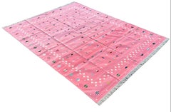 Handmade Cotton Area Flat Weave Rug, 8x10 Pink And White Shooting Star Dhurrie