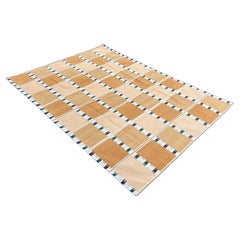 Handmade Cotton Area Flat Weave Rug, 8x10 Yellow, Cream Geometric Indian Dhurrie