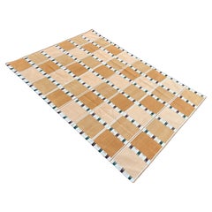 Alfombra de Algodón de Tejido Plano, 8x10 Amarilla, Crema Geométrica India Dhurrie