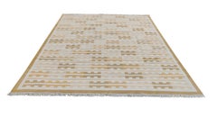 Handmade Cotton Area Flat Weave Rug, 8x10 Yellow, White Marianne Striped Dhurrie