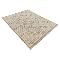 Handgefertigter Flachgewebe-Teppich aus Baumwolle, 8x10 Gelb & Weiß Marianne Stripe Dhurrie