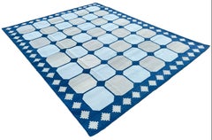 Handmade Cotton Area Flat Weave Rug, 8x10 Blue, Beige Geometric Indian Dhurrie