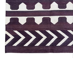 Handmade Cotton Area Flat Weave Rug, Brown & Cream Geometric Tile Indian Dhurrie