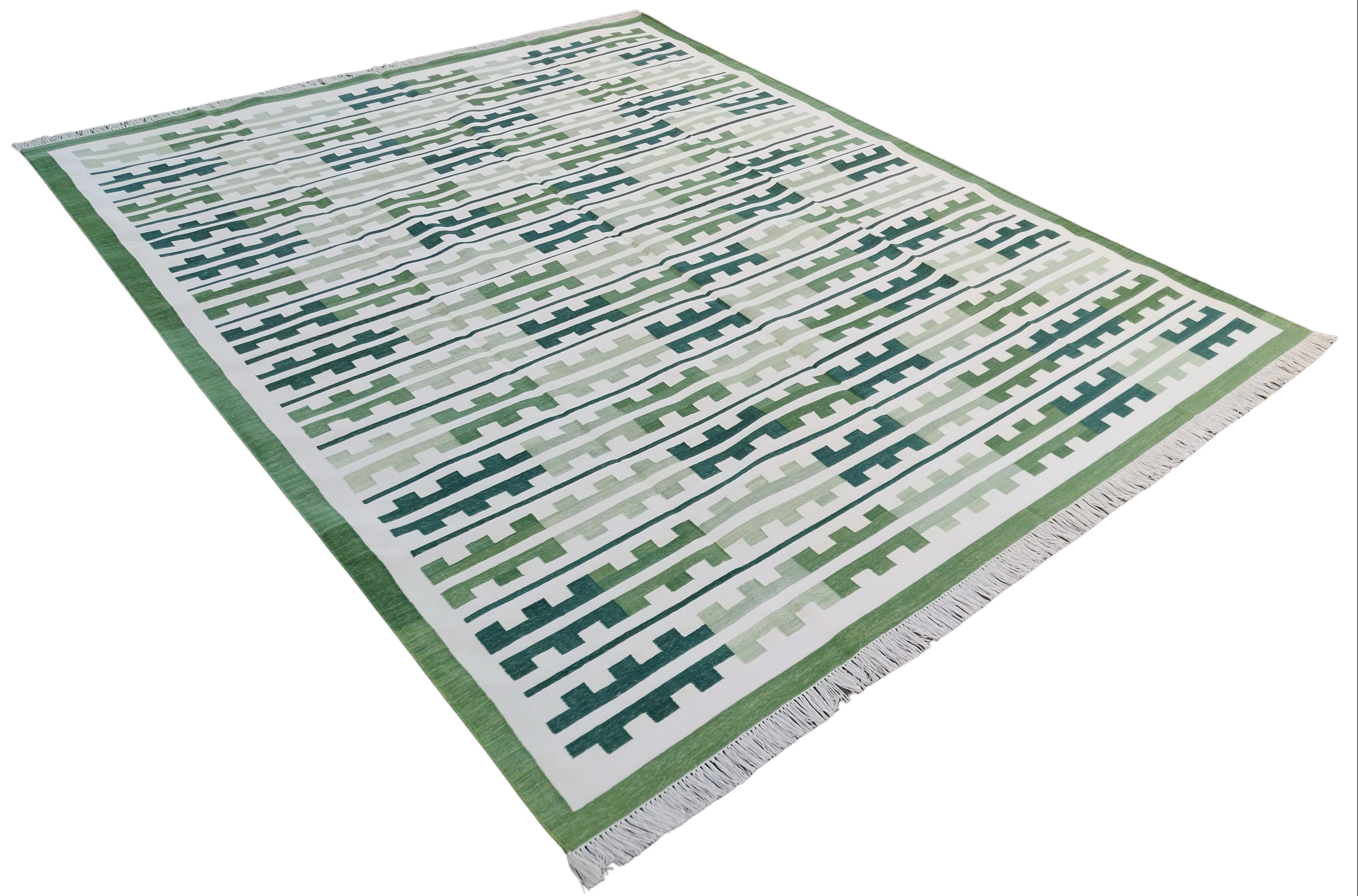 Cotton Natural Vegetable Dyed, Green & Cream Marianne Striped Rug-8'x10'
These special flat-weave dhurries are hand-woven with 15 ply 100% cotton yarn. Due to the special manufacturing techniques used to create our rugs, the size and color of each