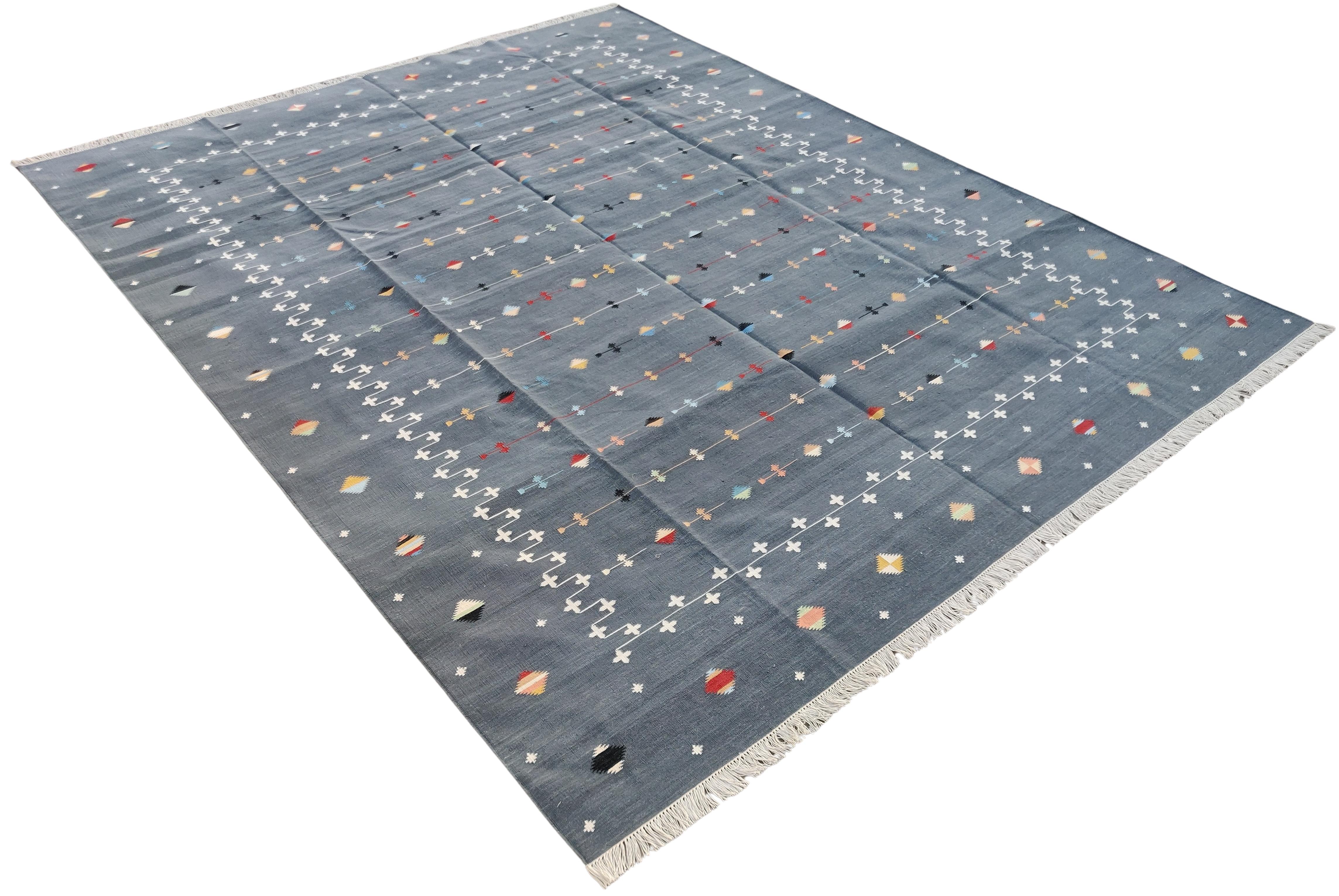 Cotton Vegetable Dyed Area Rug, Grey & White Indian Shooting Star Dhurrie-8'x10'
These special flat-weave dhurries are hand-woven with 15 ply 100% cotton yarn. Due to the special manufacturing techniques used to create our rugs, the size and color
