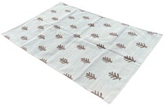 Handmade Cotton Area Flat Weave Rug, Grey & Brown Tree Patterned Indian Dhurrie