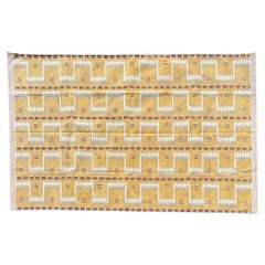 Handgefertigter Flachgewebe-Teppich aus Baumwolle, Senf und Beige, geometrisch, indischer Dhurrie, Dhurrie