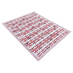 Handgefertigter Flachgewebe-Teppich aus Baumwolle, rot-weiß gestreifter Marianne Dhurrie, indisch, Dhurrie