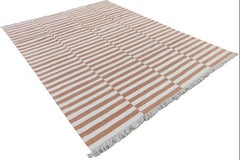 Tappeto a tessitura piatta in cotone fatto a mano, Up & Up Up a strisce indiane Dhurrie