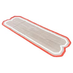 Runner a trama piatta in cotone fatto a mano, 2,5x7 Beige, smerlo rosso Indiano Dhurrie