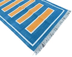 Handmade Cotton Area Flat Weave Runner, 2.5x7 Blue And Yellow Stripe Dhurrie Rug